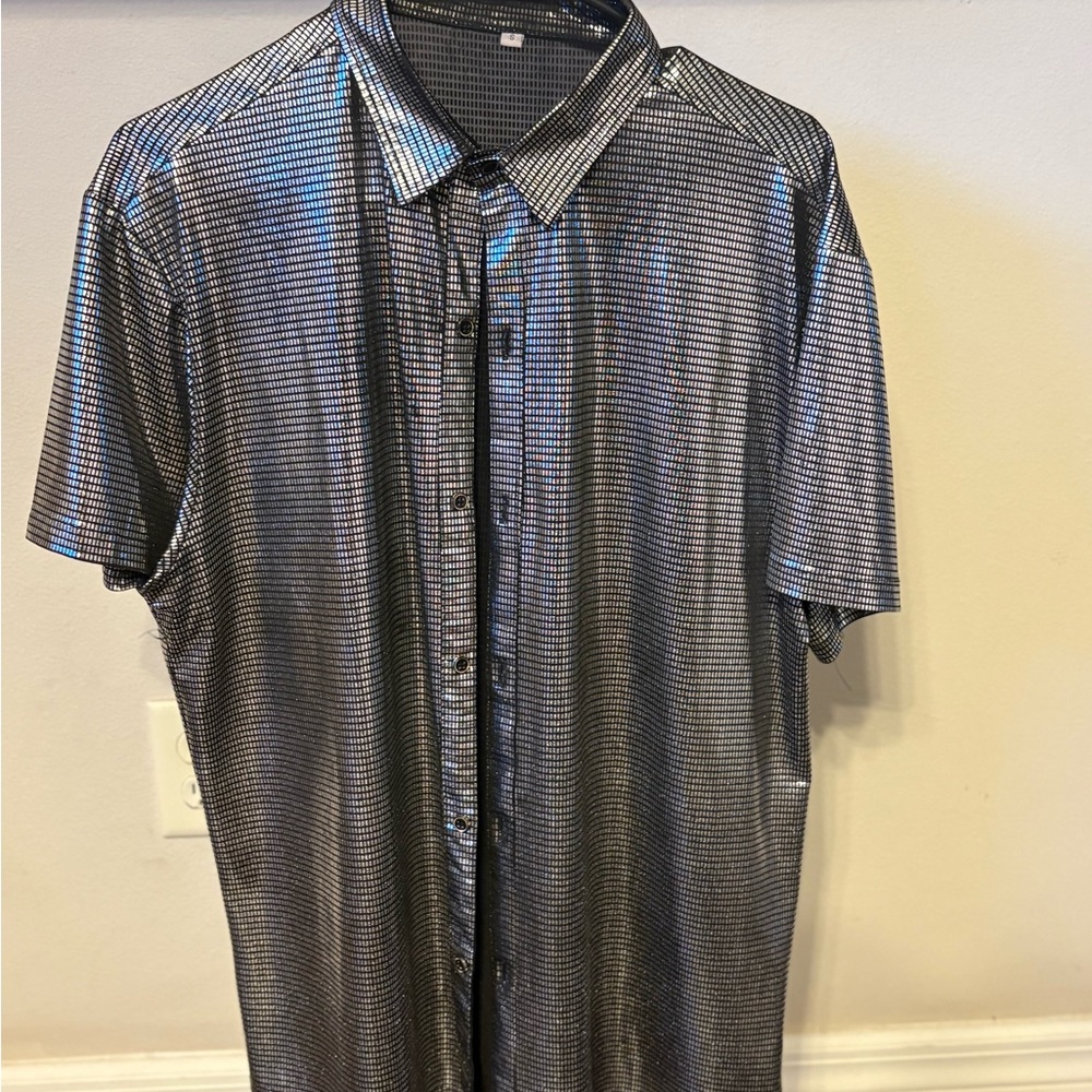 Men's Black and Silver Shirt